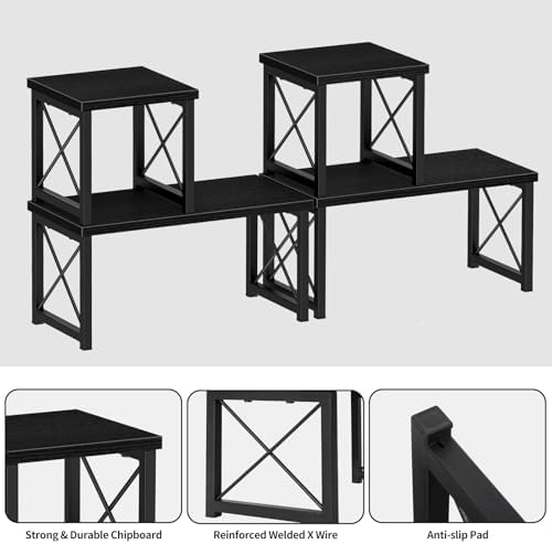 Honiter 2 Sets Desk Shelf, Desktop Organizer Shelf, Freestanding Small Bookshelf Desk Organizer, 2 Tier Independent Stackable Desktop Shelves, Desktop Office Storage Rack Display Shelf, Black