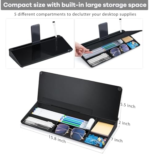 Varhomax Desktop Whiteboard with Storage, Desk Organizer Dry Erase Glass White Board to-do List Memo Notepad for Home Office and School Supplies (Black)