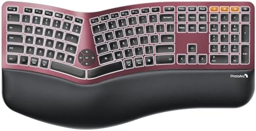ProtoArc EK01 Plus Backlit Bluetooth Ergonomic Keyboard, Full Size, Red