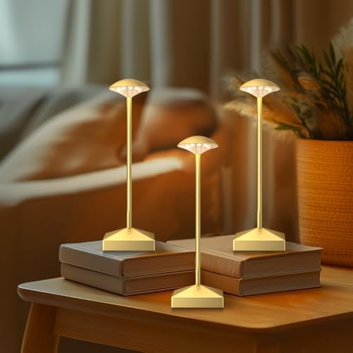 3 Pack Small Gold Rechargeable Cordless Table Lamps Dimmable