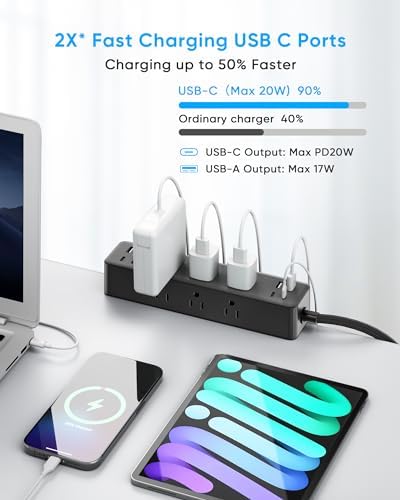 Desk Clamp Power Strip 15FT, Acozvin 40W Total Fast Charging Station