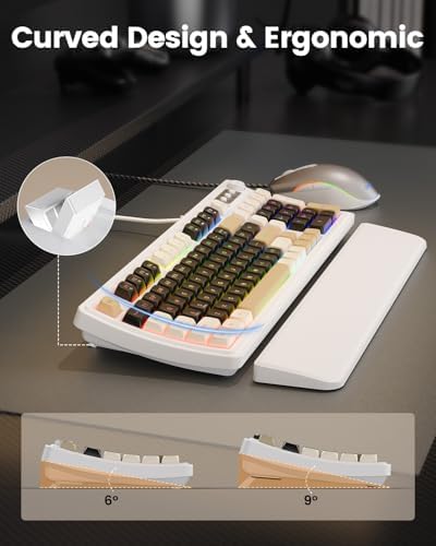 SABLUTE Gaming Keyboard and Mouse, Quiet Membrane with RGB Backlit, White