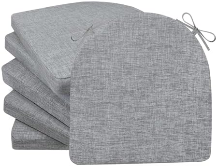 Chair Cushions for Dining Chairs 6 Pack 35D High-Density Foam Seat Cushions for Kitchen Chairs with Ties Non Slip and Removable Cover Chair Pads 16.5" x 16.5" x 2" (Grey)