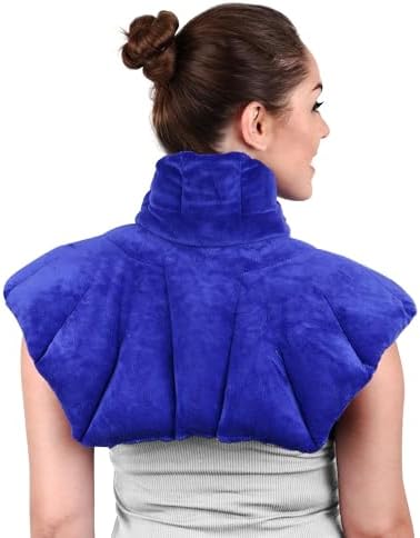 Microwavable Heating Pad for Neck, Shoulders, and Back by Joy & Grace | 5 Lb Weighted Neck & Shoulder Wrap | Moist Heat Therapy Pack for Relaxation and Comfort | Soft Micro-Mink Cover | Unscented Blue