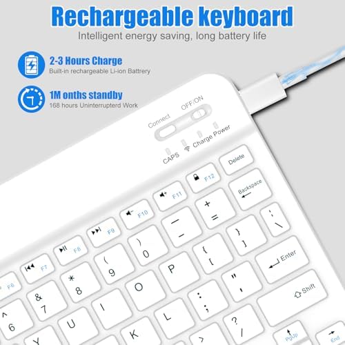 Bluetooth Keyboard for iPad 10th Generation, iPad Pro 13/12/11/10/9/8/7 inch, iPad Air 13/11th Gen, iPad Mini, IOS Windows Android Tablets - Slim Wireless Portable Travel Office Computer Accessories