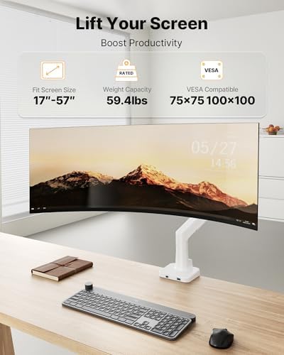 monTEK USB Monitor Arm for 17-57" Ultrawide, 59.4 lbs, White