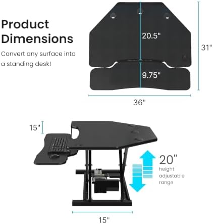 VERSADESK PowerPro 36 Inch Electric Corner Standing Desk Converter, Push-Button Height Adjustable Sit to Stand Desk Riser, Dual Monitor & Laptop Workstation with Keyboard Tray, Black