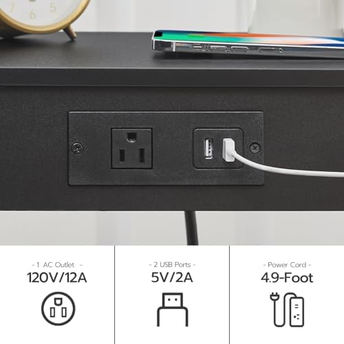HOOBRO Side Table with Charging Station, 2-Tier Small End Table