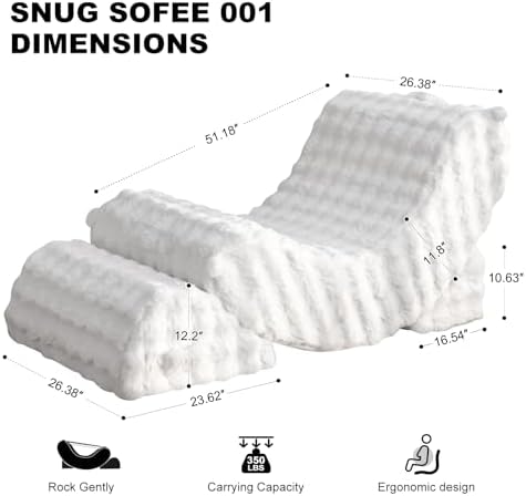 3-in-1 Adjustable Zero Gravity Floor Chair, Oversized Faux Fur Boneless Chair for Adults with Memory Foam & Washable Cover, Silent Rocker Recliner Lounge Chair for Reading, Nursing, Gaming, WhiteGrid