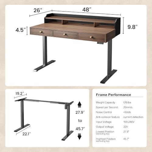 ModernMate Electric Standing Desk with 3 Drawers & Monitor Shelf