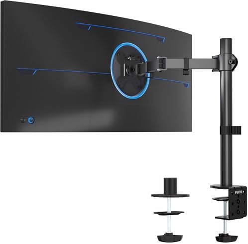 VIVO Single 13 to 38 inch Ultrawide Monitor Arm Desk Mount, Regular Screens up to 32 inches, 22 lbs capacity, Fully Adjustable Stand with C-Clamp and Grommet Base, Black, STAND-V001
