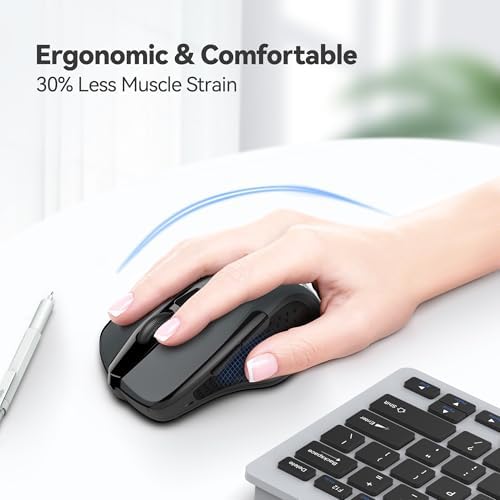 TECKNET Wireless Mouse, 2.4G Ergonomic Computer Mouse, 2600 DPI, Grey