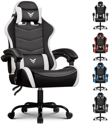 GTPLAYER Gaming Chair, Video Game Chairs Racing Style PC Game Chairs 350lbs for Adults - Padded High Back Ergonomic Reclining Silla Gamer, Linkage Armrest,White
