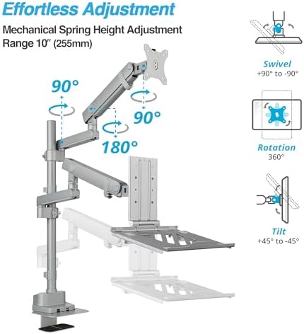 AVLT Laptop & 40 Inch Monitor Arm Pole Top Mount with USB-C&A Ports - Gray