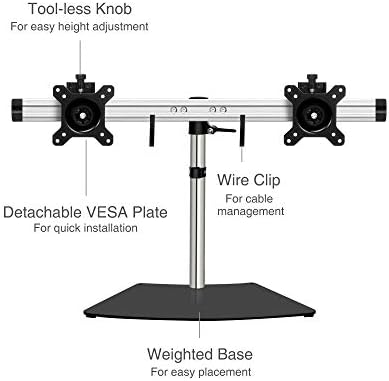 SIIG Premium Aluminum Dual Monitor Stand - 2 Monitors 13" to 27" Up To 17.6 lbs VESA 75 and 100 (CE-MT2011-S1), Silver/Black