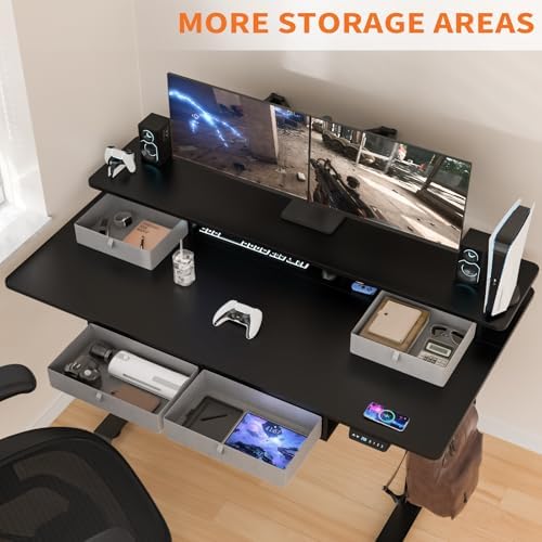 63 x 30 Inch Electric Standing Desk with 4 Drawers, Classic Black