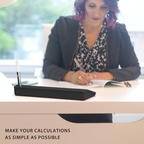 TOWON Glass Desk Whiteboard with Calculator 17x6 in, Desk Organizer, Black