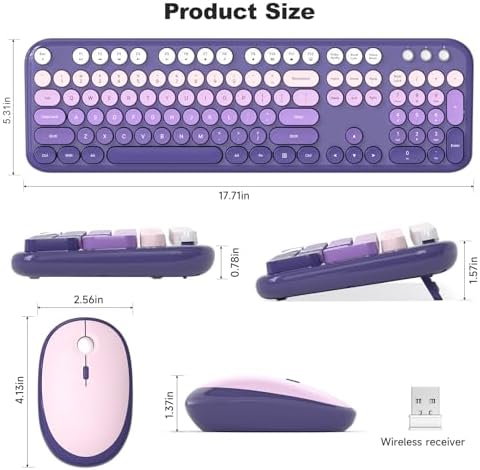 MOFII Wireless Keyboard and Mouse Combo, Full Size 2.4G Retro Round Computer Keyboard and Mouse Set, Plug and Play, for Windows, Computer, Desktop, PC, Notebook - (Purple Gradient)