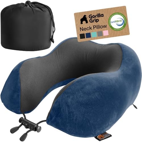 GORILLA GRIP Travel Neck Pillow for Airplanes, Travel Essentials, Navy