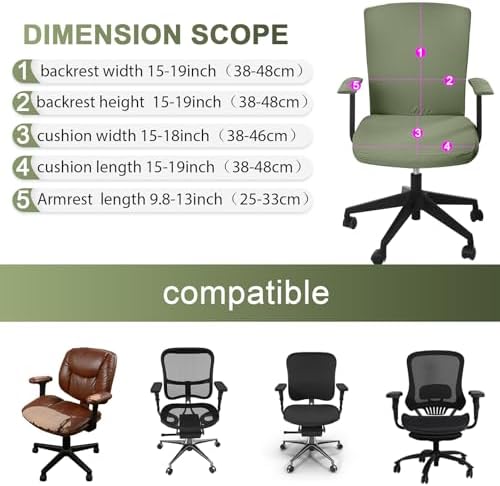 4 Pcs Office Chair Covers Set Computer Armrest Slipcover Seat, Grass Green