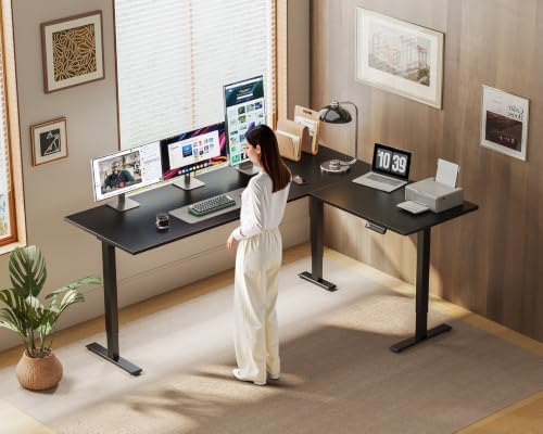 OffiGo 63 Inch Reversible L Shaped Electric Standing Desk, Black