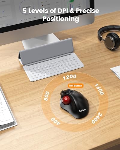 SABLUTE Trackball Mouse with 5-Level DPI, Ergonomic Mouse Wireless 2.4G Plug-and-Play for 3 Devices