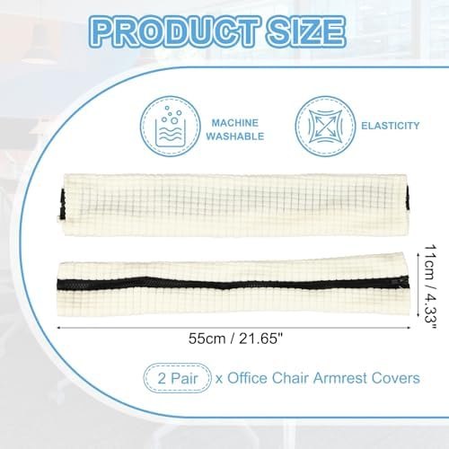 PATIKIL 22x4.3 in Office Chair Armrest Covers, 2 Pair Office Chair Arm Covers Long Computer Chairs Arm Rest Cover with Zipper Removable Rest Slipcover Hand Rest Protector, Natural White