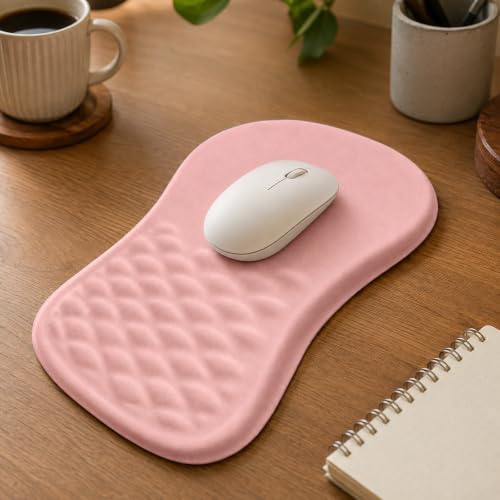 Ergonomic Mouse Pad with Wrist Rest, Mouse Pad with Memory Foam Massage Support, Non-Slip PU Base, Comfortable Typing Cushion for Home Office Computer Laptop, Pink