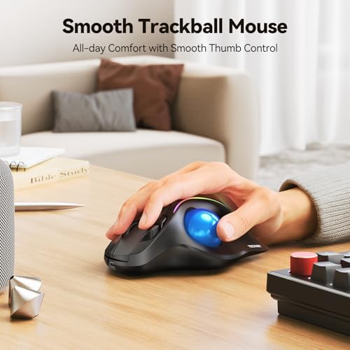 TECKNET Wireless Trackball Mouse, Bluetooth Mouse with Ergonomic, Black