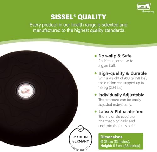 SISSEL SITFIT 33 cm Black | Active Sitting & Training | Strengthens Back & Pelvic Floor Muscles | Versatile Uses: Legs & Veins | Adjustable Pressure | Includes Exercise Poster