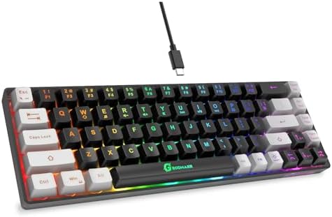 GEODMAER 65% Gaming Keyboard, LED Backlit Mini Wired Gaming Keyboard, Ultra-Compact Anti-Ghosting No-Conflict 68 Keys Gaming Wired Keyboard for PC Laptop Gamer