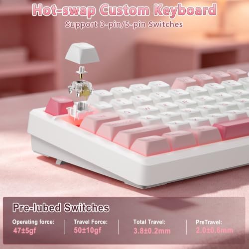BlueFinger Wireless Gaming Keyboard Pink Creamy Keyboard with Number Pad