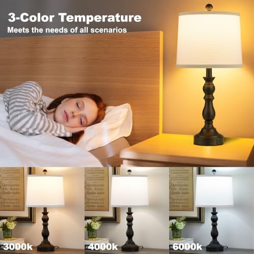 Black Table Lamps Set of 2, Black Lamps for Bedroom, USB C+A Ports