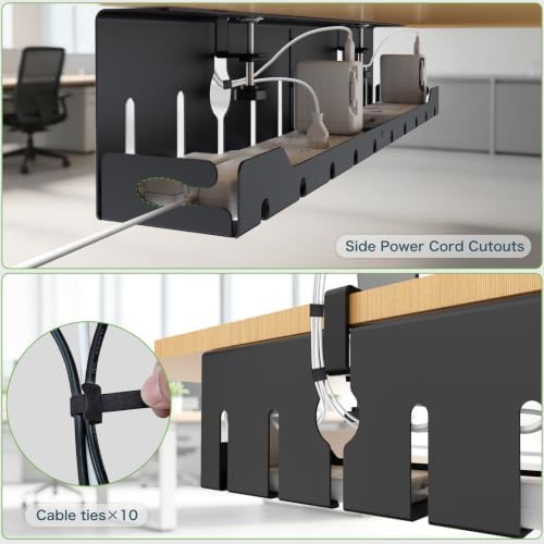 KEEGH Under Desk Cable Management Tray 32 in, Metal Cable Holder, Black