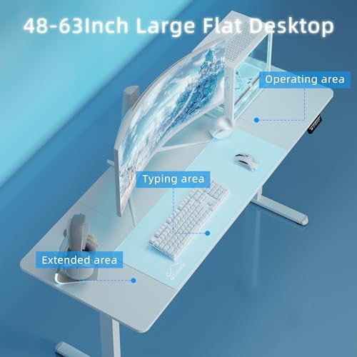 Shintenchi Standing Desk, 63x24 Inch Height Adjustable Electric Sit Stand up Desk, Ergonomic Rising Computer Table, Modern Lift Gaming Desk Workstation for Home Office, White