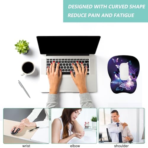Mouse Pad with Wrist Support, Ergonomic Mousepad with Comfortable Memory Foam Wrist Rest Cushion, Relieve Wrist Pain, Non-Slip Rubber Base Gaming Mice Pad for Home Office Computer Laptop, Butterfly