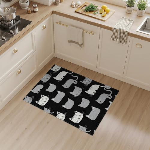 3'x5' Midnight Black Cat with Silver Accents Washable Accent Rug