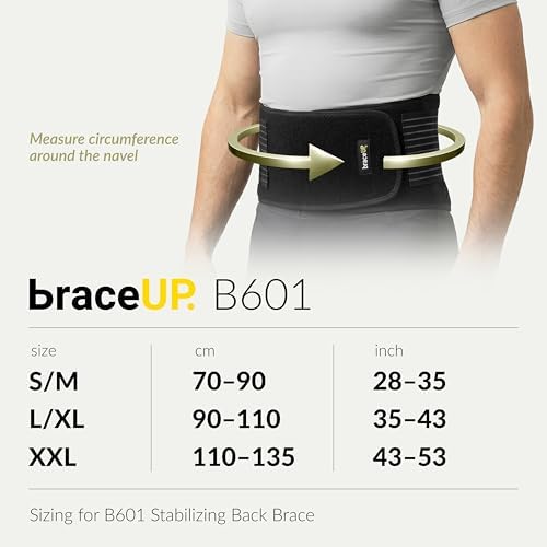 BraceUP Back Support Belt for Men and Women - Breathable Waist Lumbar Lower Back Brace for Sciatica, Herniated Disc, Back Pain Relief, with Dual Adjustable Straps (S/M 28-35 In)