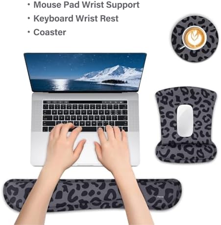 MOSISO Leopard Grain Wrist Rest Support for Mouse Pad&Keyboard Set, Black