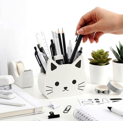 Tenceur Cat Pen Holder Cute Cat Large Capacity Pencil Holder Funny Office Decor Pencil Cup Pot Desk Organizer for Office Makeup Brush Holders Back to School Funny Gift for Coworkers Women
