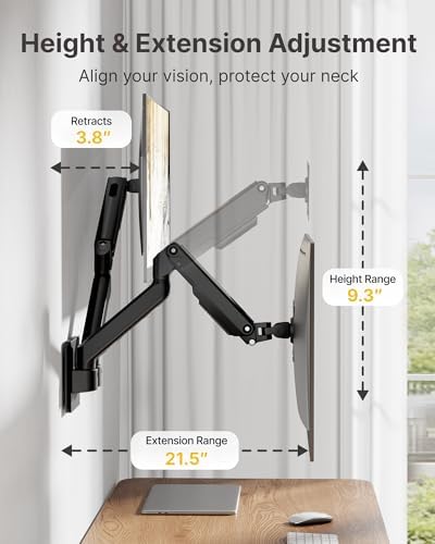monTEK Dual Monitor Wall Mount, Wobble-Free Spring, 17–32" Full Motion