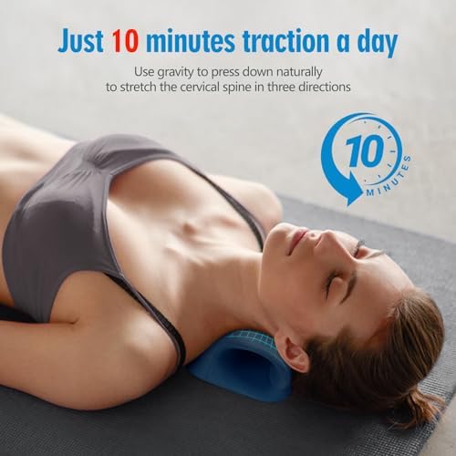 ComfortLife Neck Stretcher for Pain Relief, Neck and Shoulder Relaxer Cervical Traction Device Pillow for TMJ Pain Relief (Dark Blue)