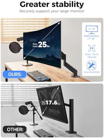 Suptek Single Monitor Mount,Adjustable Gas Spring Monitor Arm Desk Mount Stand Fits 17 20 22 23 24 26 27 32 33 35 36 inch,Holds up to 25 lbs, Black(MD9)