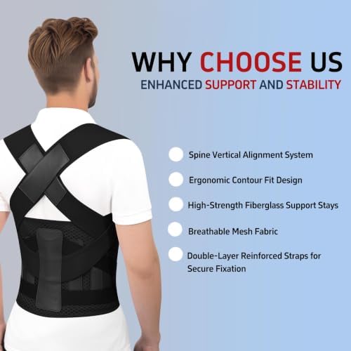 Posture Corrector for Women and Men Back Brace Straightener Scoliosis Spine Support Hunchback Upright Instant Thoracic Relief Pain Adjustable Shoulder Straps Kyphosis (Black, X-Large)