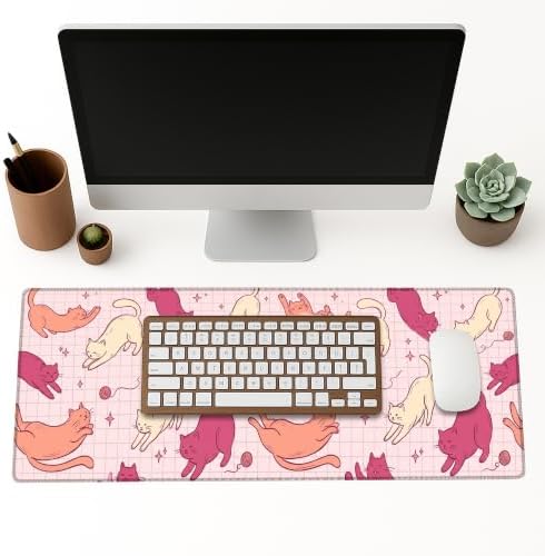 Fanciful Stretching Cats Pattern Large Mouse Pad 12x32 Inch
