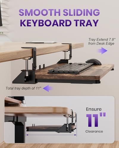 Ergonomic Mouse & Keyboard Tray Under Desk, 20x11.8 in Board, Brown