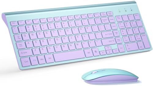 Wireless Keyboard and Mouse Ultra Slim Combo, TopMate - Blue Purple
