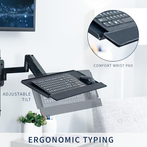 VIVO Sit-Stand 17 to 32 inch Single Monitor Wall Mount with Pneumatic Arm Keyboard Tray and PC Wall Mount Combo, Max VESA 100x100mm, Black, MOUNT-VWKB1P