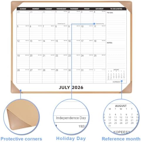 KOPEESY Desk Calendar 2026-2027 with Protective Mat 22" x 17"
