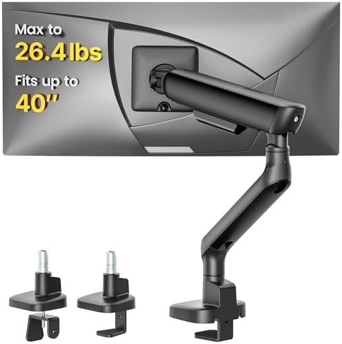 monTEK Mechanical Spring Single Monitor Arm for 27 32 34 40in Screens
